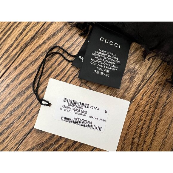 NWT Gucci Coco Capitan Silk Blend Black Shawl Scarf 140 x 140 - Picture 5 of 9
